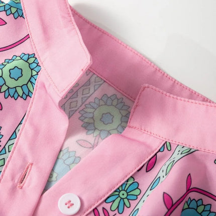 Printed Shirred Sleeve Buttoned Front Midi Dress with Sash - Image 8