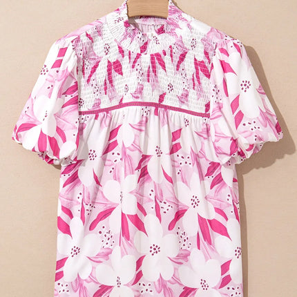 Floral Frilled Collar Short Sleeve Blouse Top - Image 4