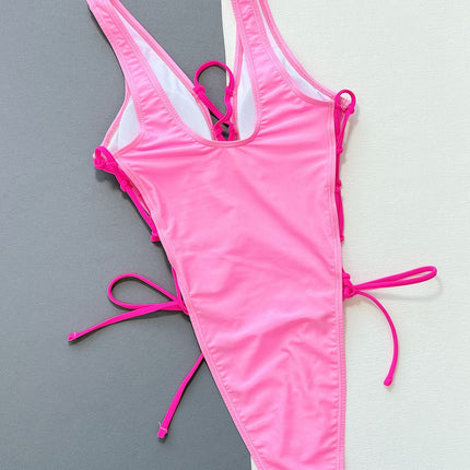 Lace-Up Deep V Sleeveless One-Piece Swimsuit - Image 4