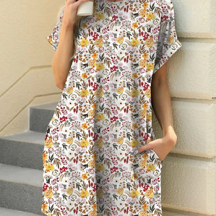 Printed Round Neck Short Sleeve Mini Dress - Image 15