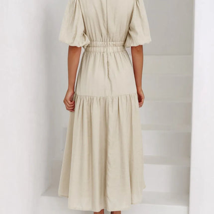 V-Neck Puff Sleeve Midi Dress - Image 14