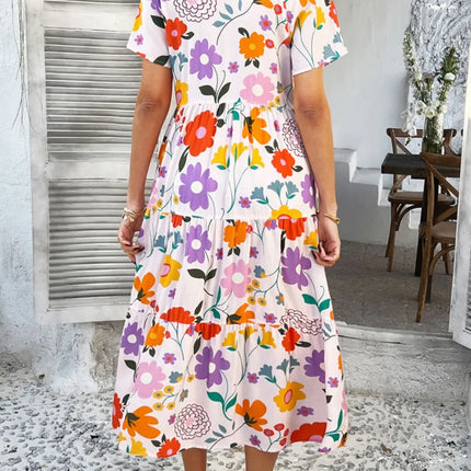 Devine Printed Johnny Collar Button Down Short Sleeve Midi Shirt Dress - Image 6