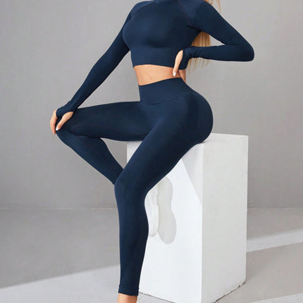 Mock Neck Long Sleeve Top and Pants Active Set - Image 4