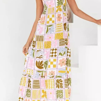 Cutout Back Printed Square Neck Maxi Cami Dress - Image 14