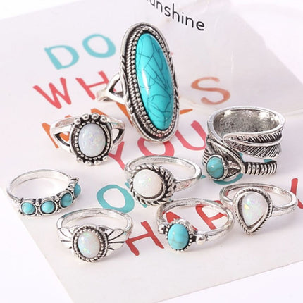 Alloy Turquoise 8-Piece Ring Set - Image 1
