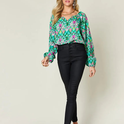 Double Take Full Size Printed Balloon Sleeve Blouse - Image 25