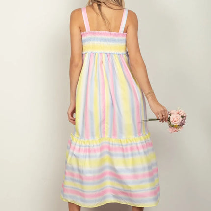 VERY J Striped Woven Smocked Midi Cami Dress - Image 2