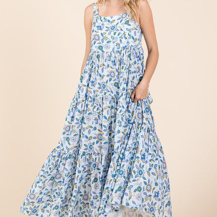 Mittoshop Flower Print Tiered Sleeveless Empire Maxi Dress - Image 3
