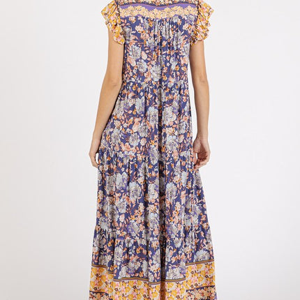 Mittoshop Floral Ruffled Notched Cap Sleeve Maxi Dress - Image 4