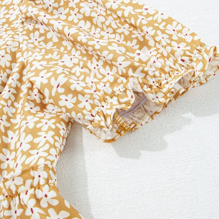 Floral Short Sleeve Surplice Frilly Tiered Mini Dress - Image 9