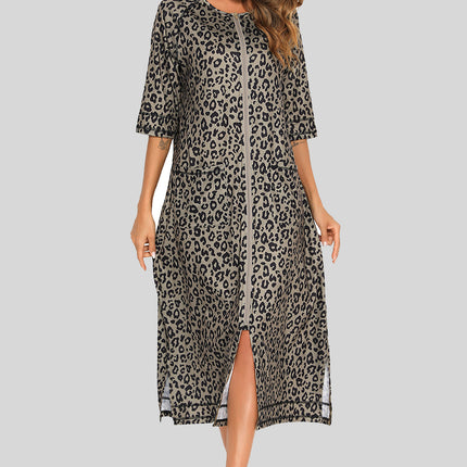 Printed Slit Night Dress with Pockets - Image 16