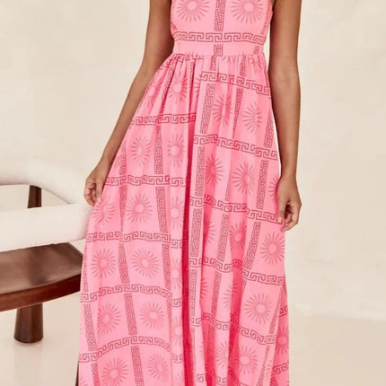Cutout Back Printed Square Neck Maxi Cami Dress - Image 1