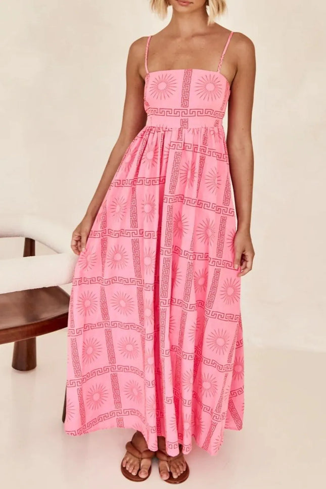 Cutout Back Printed Square Neck Maxi Cami Dress