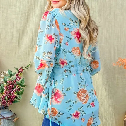 And The Why Floral Print Draw String Bell Sleeve Top - Image 2