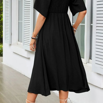 Smocked Tie Front Flutter Sleeve Midi Dress - Image 12