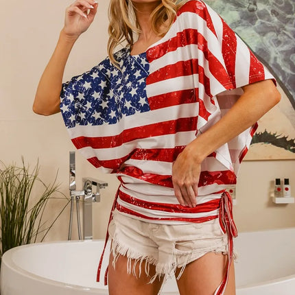 BiBi American Flag Printed Side Ruched Details Knit Top - Image 12