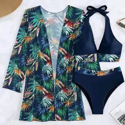 Printed Halter Neck Three-Piece Swim Set - Image 7