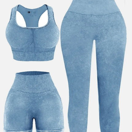 3 Piece Washed Square Neck Wide Strap Active Set - Image 1