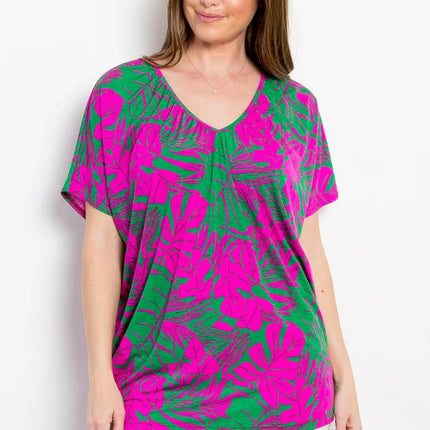 Be Stage Contrast Printed Short Sleeve Top - Image 1