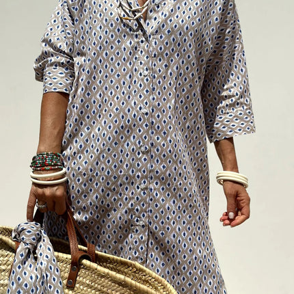 Tied Button Up Three-Quarter Sleeve Dress - Image 14
