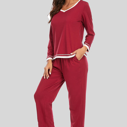 V-Neck Top and Pants Lounge Set - Image 4