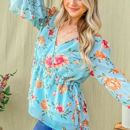 And The Why Floral Print Draw String Bell Sleeve Top - Image 5
