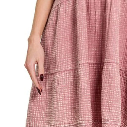 Zenana Washed Double Gauze Raw Edge V-Neck Dress - Image 3