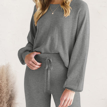 Long Sleeve Lounge Top and Drawstring Pants Set - Image 8