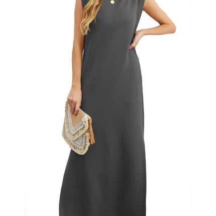 Full Size Slit Round Neck Sleeveless Maxi Tank Dress Plus Size - Image 12
