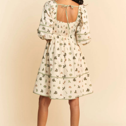 Davi & Dani Cactus Printed Poplin Contrast Piping Mini Dress - Image 10
