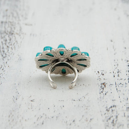 Artificial Turquoise Alloy Flower Ring - Image 5