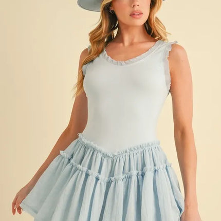 Aemi+Co Frill Sleeveless Drop Waist Mini Dress - Image 1