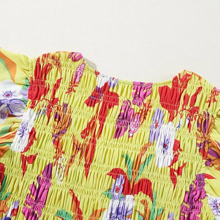 Cheetah Plant Print Shirred Button V Neck Maxi Dress - Image 9