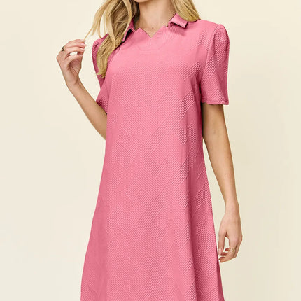 Double Take Full Size Texture Collared Neck Short Sleeve Dress - Image 28