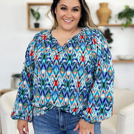 Double Take Full Size Printed Balloon Sleeve Blouse - Image 10