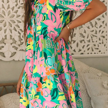 Button Down Floral Puff Sleeve Babydoll Dress - Image 9