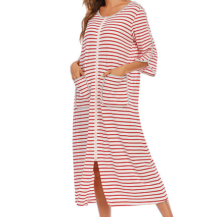 Round Neck Three-Quarter Sleeve Midi Night Dress - Image 11