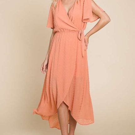 Culture Code Full Size Swiss Dot Tied Slit Short Sleeve Dress - Image 1