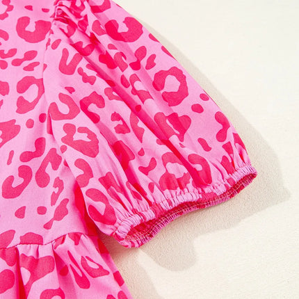 Leopard Tie Front Puff Sleeve Dress - Image 9