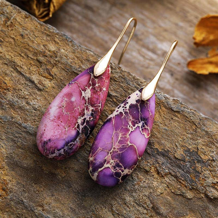 Teardrop Shape Natural Stone Dangle Earrings - Image 1
