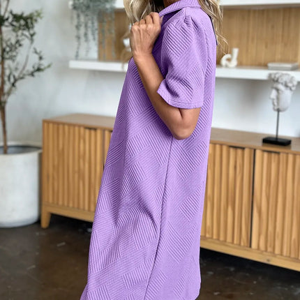 Double Take Full Size Texture Collared Neck Short Sleeve Dress - Image 9