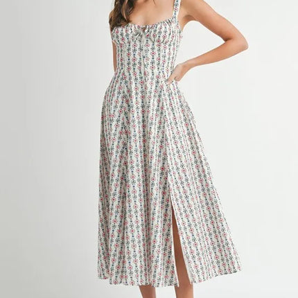 MABLE Floral Print Bustier Back Lace Up Midi Dress - Image 9