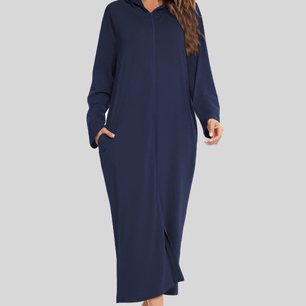 Zip Front Hooded Night Dress with Pockets - Image 11