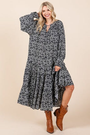 Mittoshop Printed Tie Neck Flounce Sleeve Midi Dress - Image 1