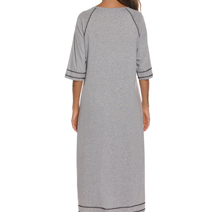 Zip Up Slit Round Neck Night Dress with Pockets - Image 6