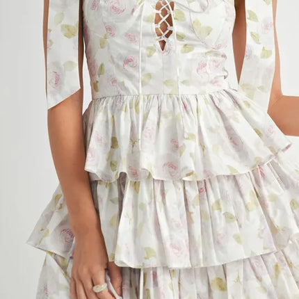 MABLE Floral Print Shoulder Tie Layered Mini Dress - Image 14