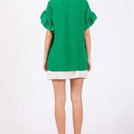 GeeGee Ruffled Short Sleeve V-Neck Blouse - Image 4