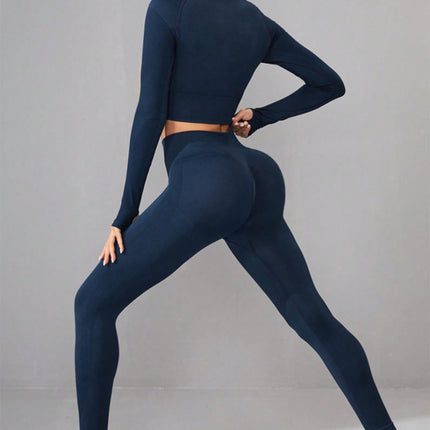 Mock Neck Long Sleeve Top and Pants Active Set - Image 2