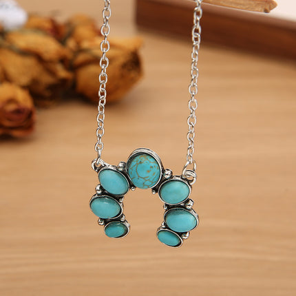 Artificial Turquoise Alloy Pendant Necklace - Image 4