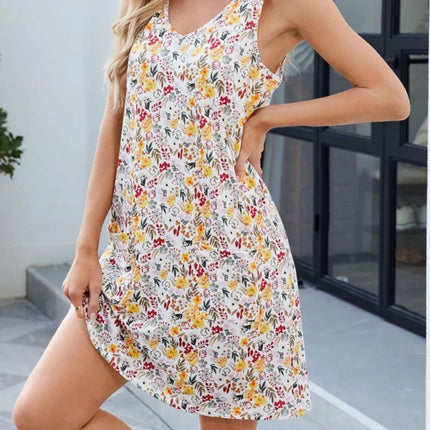 Printed V-Neck Sleeveless Mini Dress with Pockets - Image 21